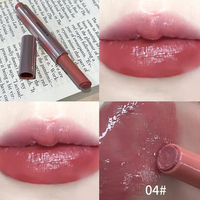Strawberry Jelly Lipsticks Moisturizing Water Gloss Lip Stick Tint Mirror Clear Lip Gloss Non-Sticky Lips Makeup Korean Cosmetic Qme 04