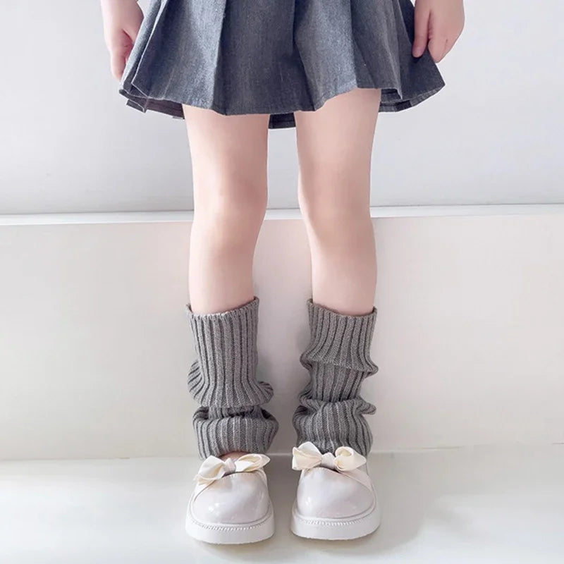 Sweet Girls Candy Color Korean Kids Leg Warmers Knitted Foot Cover Children Solid Autumn Winter Elastic Versatile Elephant Socks Qme A10 28cm or 11.02inch