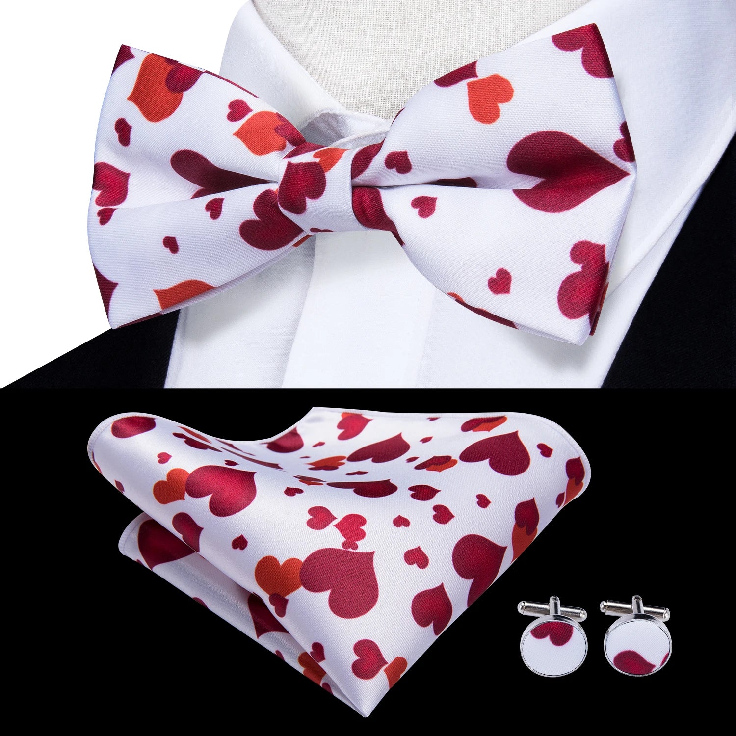 Hi-tie Pink Dot Silk Mens Pre-tied Bow Tie Hanky Cufflink Dusty