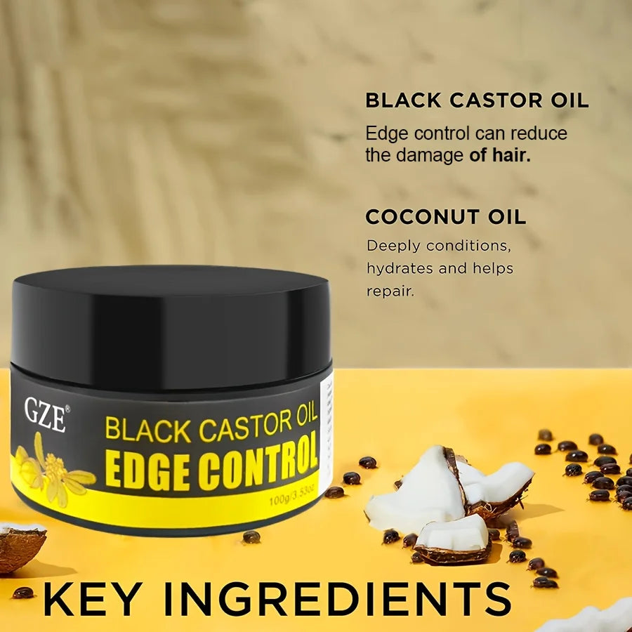 GZE African Black Castor Extra Hold Braid, Loc, Twist Gel, Tames Frizz & Edges, Coconut Oil Edge Control Qme