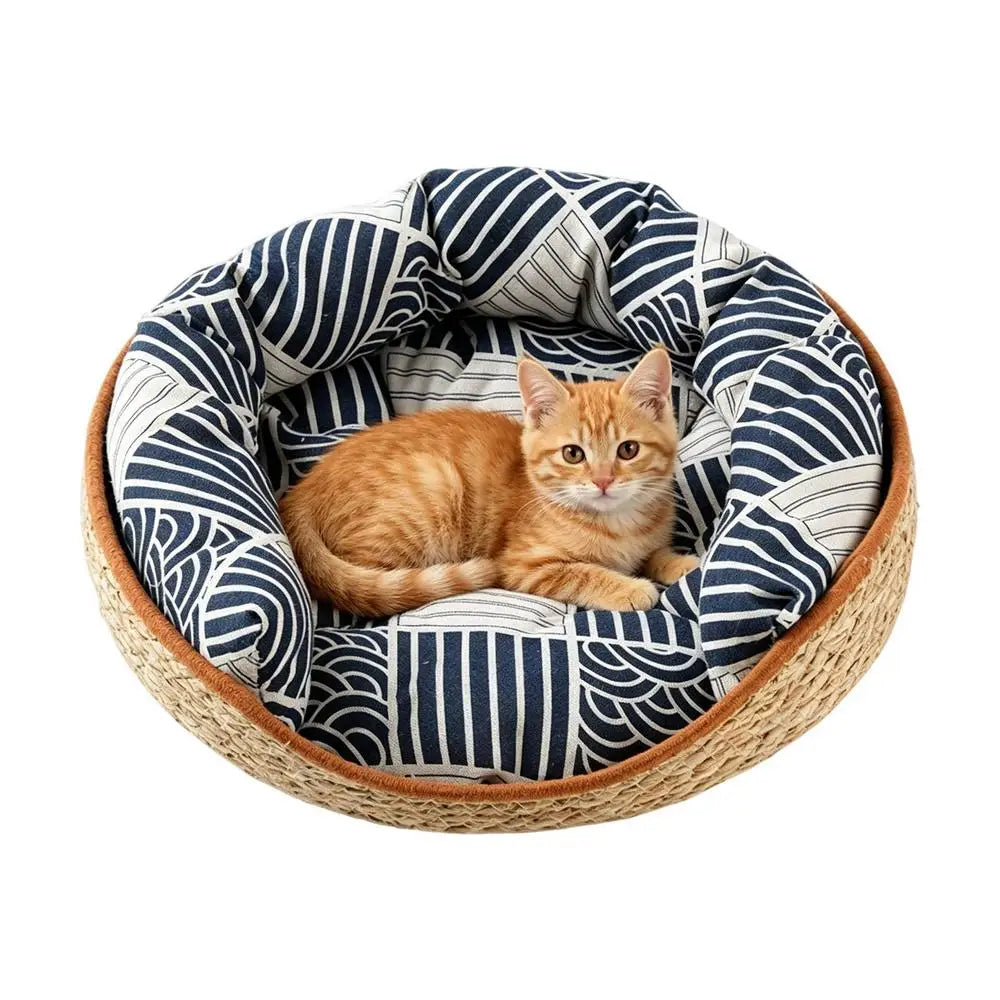 Cat Basket Bed Aesthetic Woven Cotton Rope Pad Nest Sofa Living Room Qme Blue China Mainland