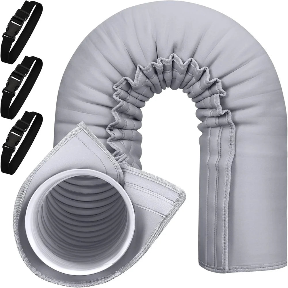 Portable AC Hose Insulation Sleeve 59in Gray For 5-5.9in Ducts, 3-Layer Oxford Cloth Cover With Self-Pasting Closure For Efficie Qme