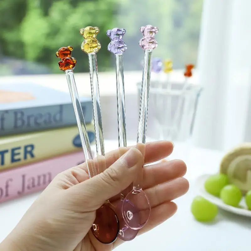 Long Handle Mixing Round Spoon Creative Bear Coffee Kitchen Dessert Qme