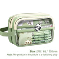 Handheld Double Layer Transparent Pencil Case Pen Bag Hitting Square Qme green