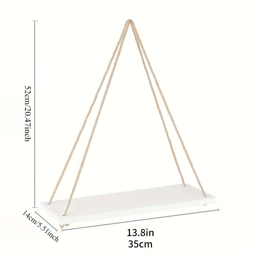 Boho Style 2 Piece Floating Shelves - Wooden Wall Hanging Storage Shelf Set for Potted Plants & Decor, Versatile Log Material, Qme
