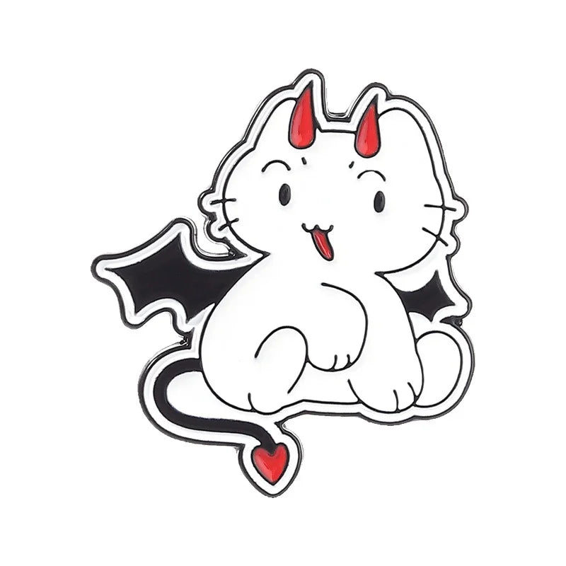 Cute Cartoon Angel And Devil Cat Enamel Pin Lovely Dual Style Kitten Metal Brooch For Backpack Decor Collection Holiday Gifts Qme style2-white