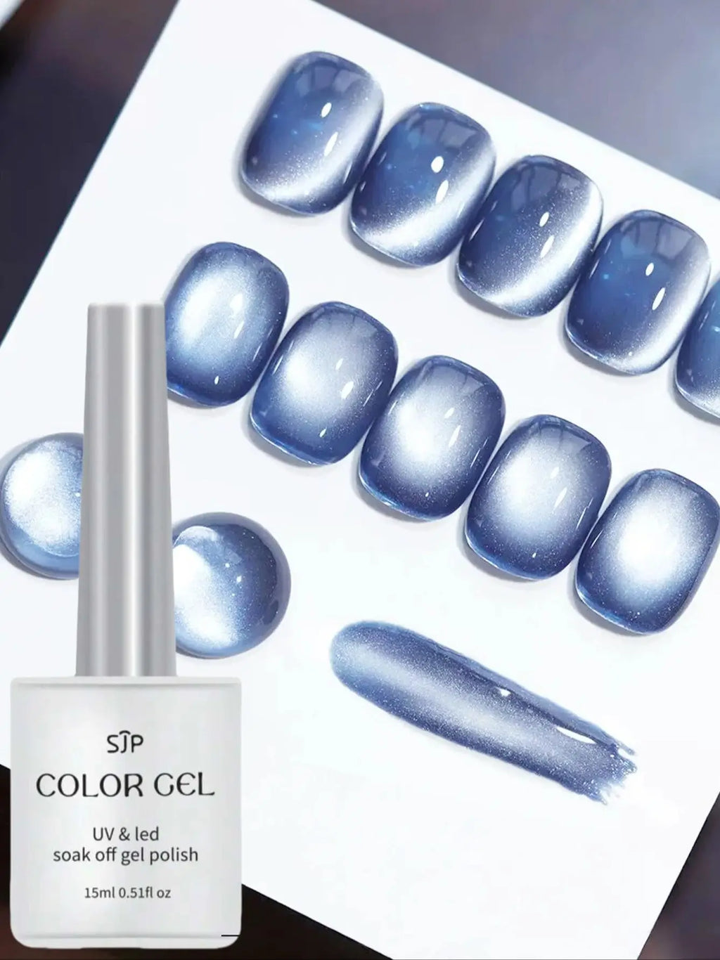 1 One-step Cat Eye Nail Polish Gel No Coat Base Required Blue Autumn Qme YB01
