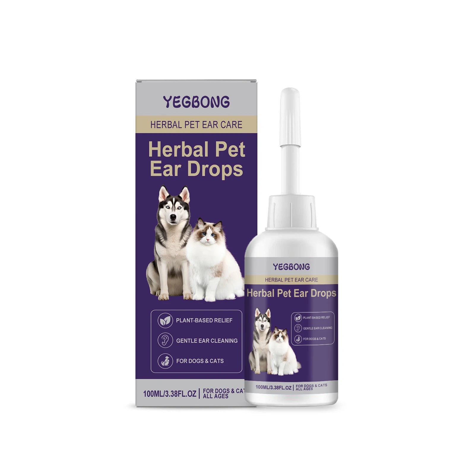 Pet Ear Drops Removing Earwax Eliminate Ear Odor Freshing Relieve Dryness & Discomfort Cat Cleaning Drops Suitable for All Ages Qme 100ml Boxed