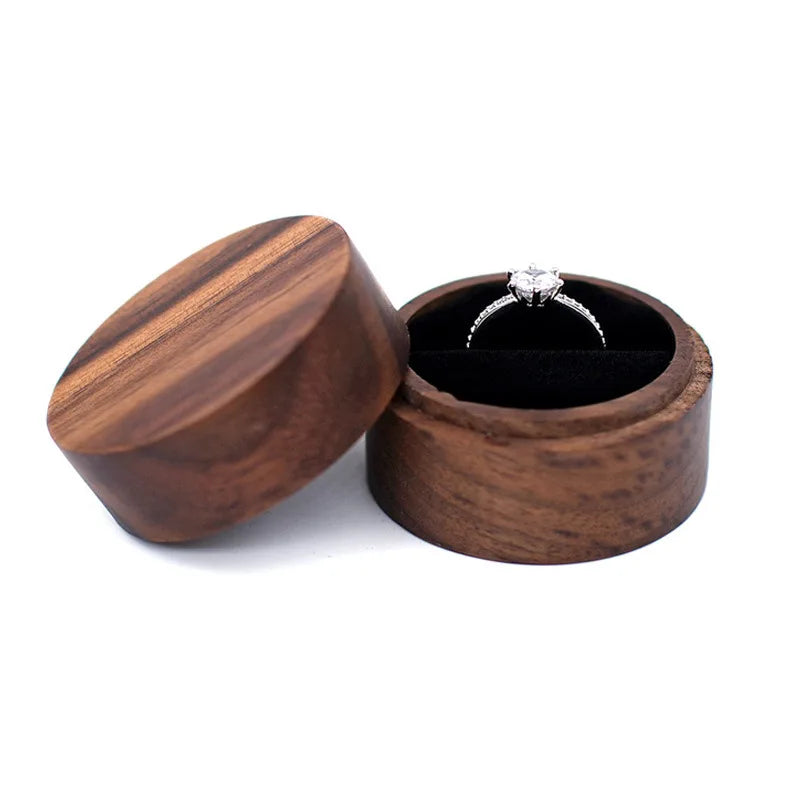 Hot Sale Solid Wood Jewelry Organizer (Black Walnut) - Jewelry Display for Earrings Couples Rings Jewelry Case Valentine Gift Qme Round Black Single