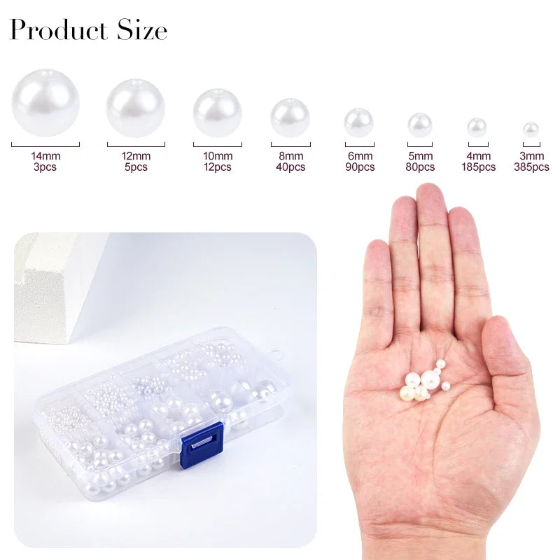 800pcs Artificial Faux Pearl Resin Beads Kit Round Pearl Beads Loose Bracelet Pearls With Hole For DIY Craft Necklaces Jewelry Qme