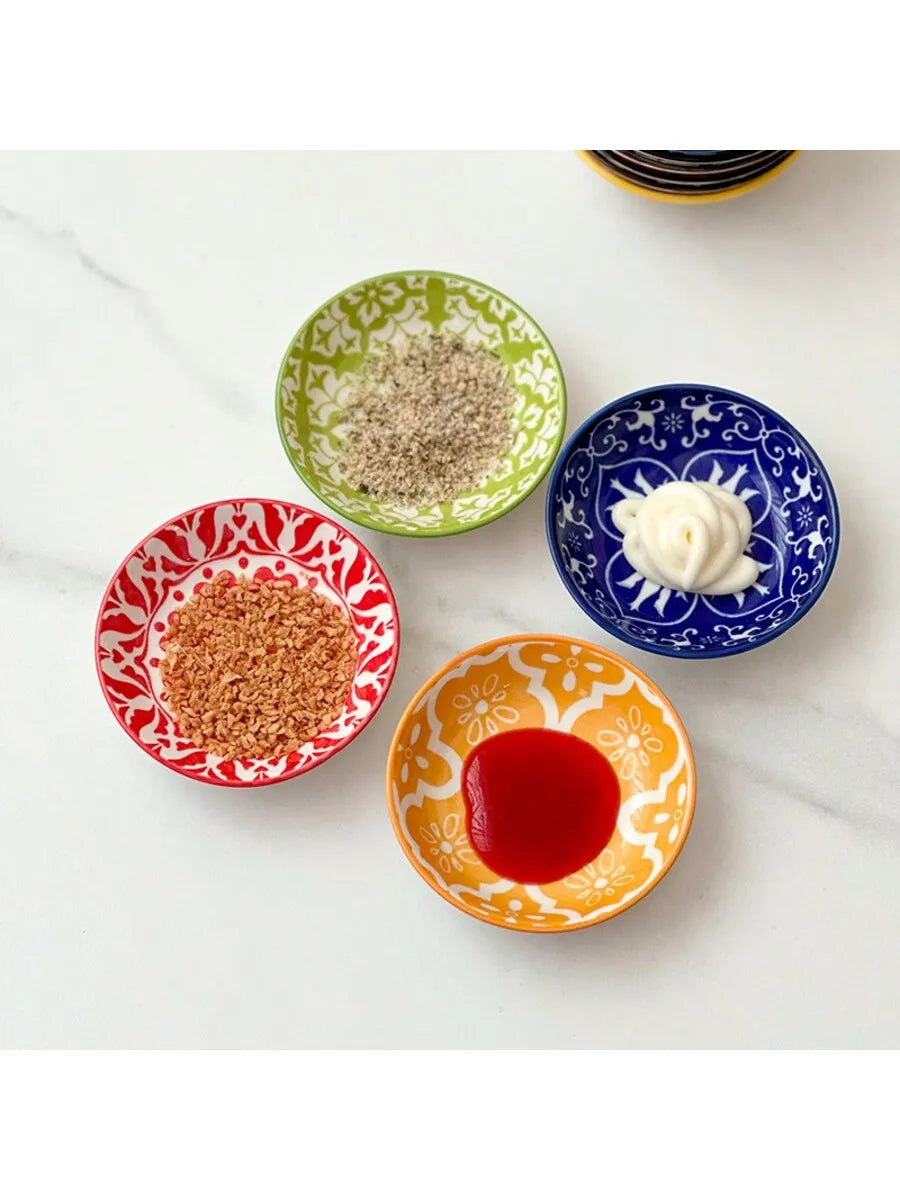 Bohemian Hand-painted Ceramic Bowl Household Circular Plate Snack Qme