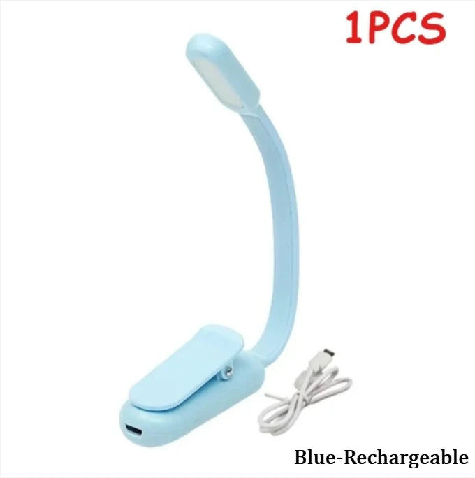 Rechargeable USB Clip LED Reading Light Mini Night Book Lamp With 3 Brightness Levels For Travel Bedroom Study Reading Qme Blue Charge 1PCS
