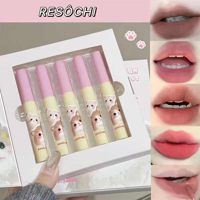 Lip Mud Kawaii Cat Velvet Nude Lipstick Matte Texture Silky Easy Qme NO.R03