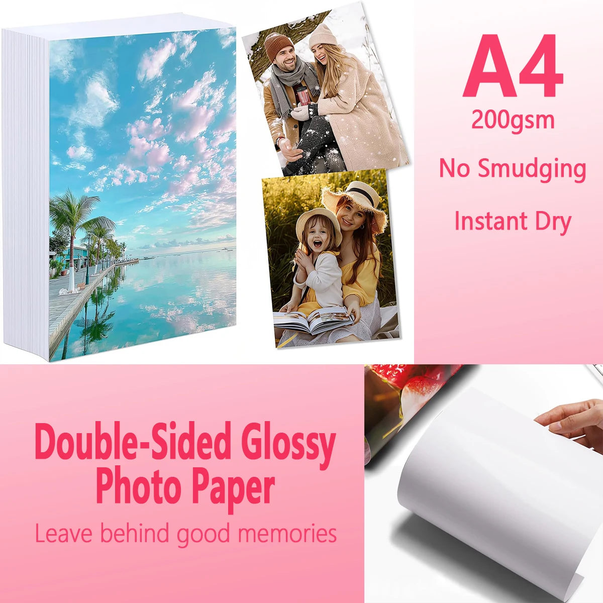 A4 Double Sided High Glossy Photo Paper8.27x11.69 "200GSM Photo Paper for Professional Inkjet Printer for Photo Brochure Flyer Qme
