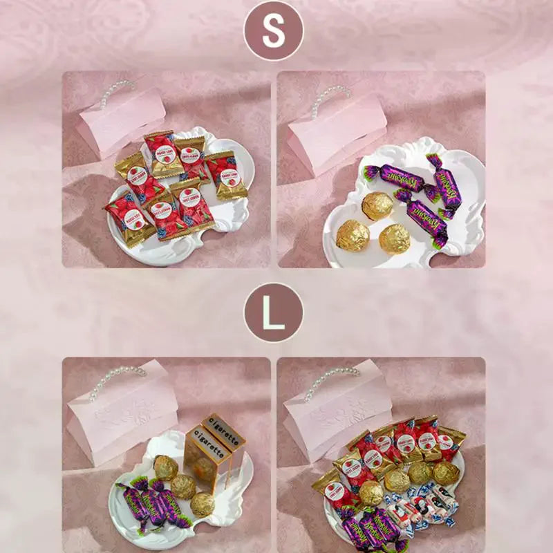 10PCS Pink Pearl Portable Gift Box Wedding Portable Ribbon Souvenir Wedding Candy Paper Box DIY Party Packaging Supplies Qme