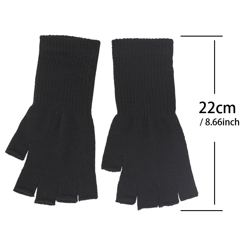 1 Pair Long Gloves Black Fingerless Knitted Gloves for Men Women Warm Outdoor Mitten Cycling Accessories Elastic Work Gloves Qme