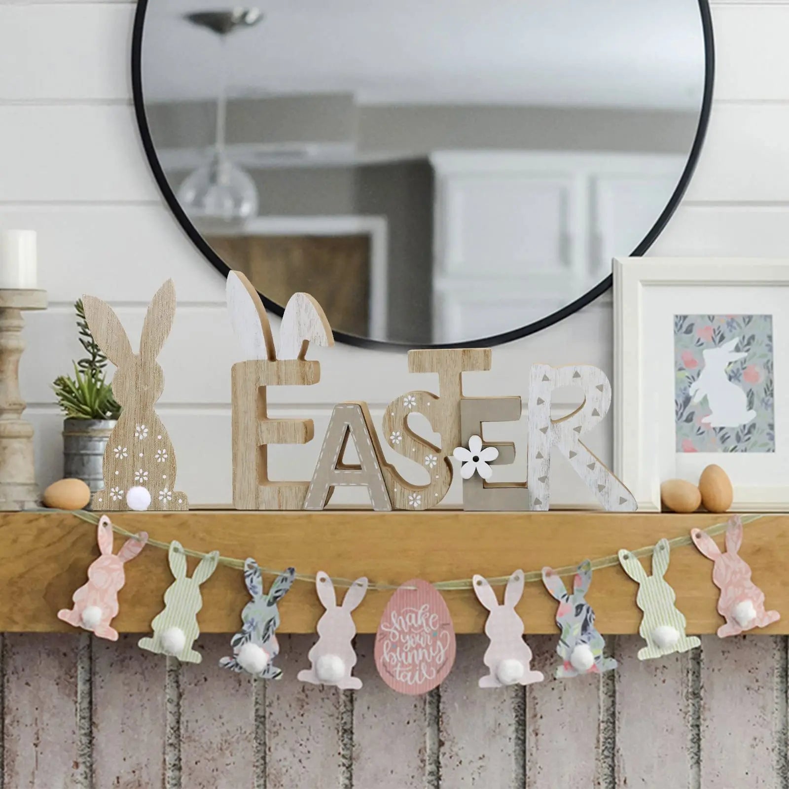 Easter Wooden Bunny Ornaments Home Table Decorations Festival Layout Qme