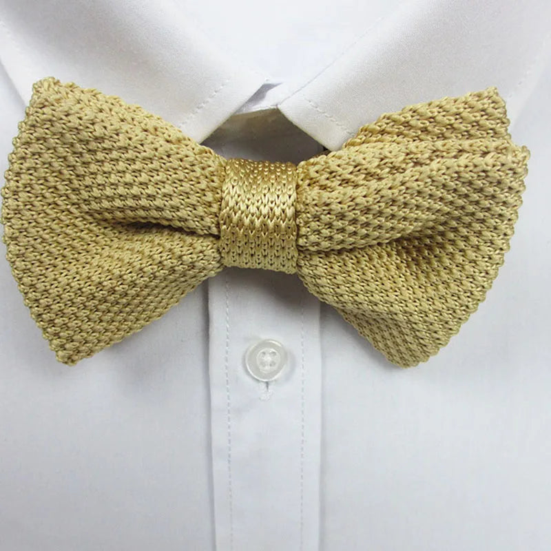 Men Knitted Bowtie Soild Bow Tie Thick Double Deck Pre Tied Qme camel