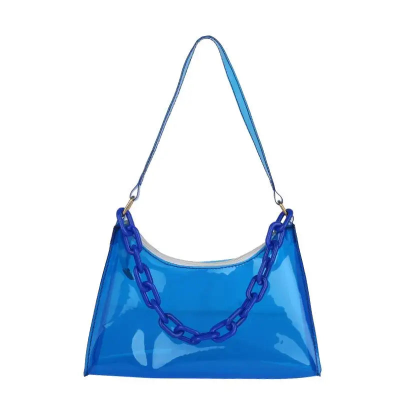 Transparent Jelly Bag Fashionable Messenger Shoulder Waterproof Qme Blue