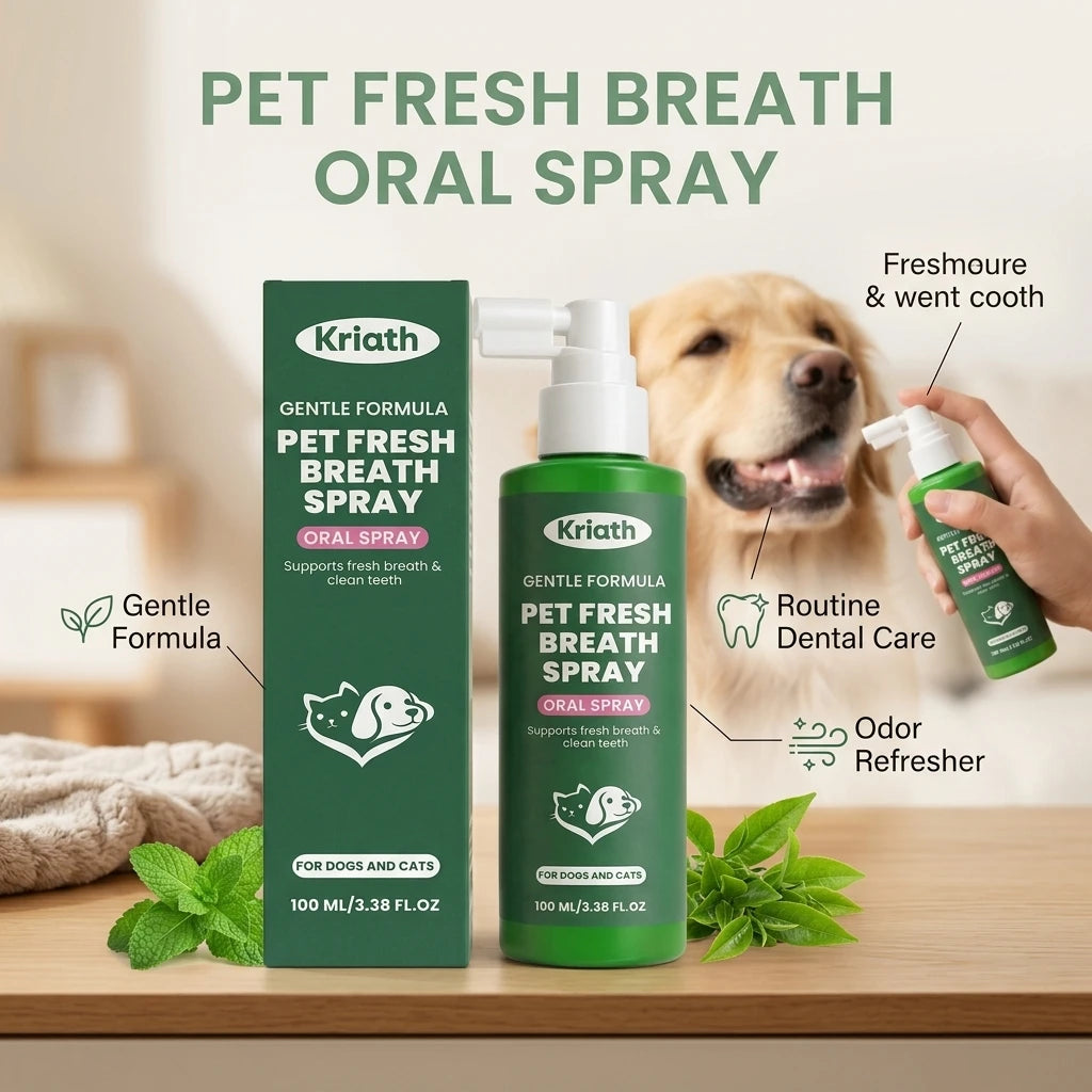 Kriath Pet Fresh Breath Oral Spray Removing Plaque Buildup Eliminate Bad Odor Relieve Oral Discomfort Pet Teeth & Gum Care Mist Qme