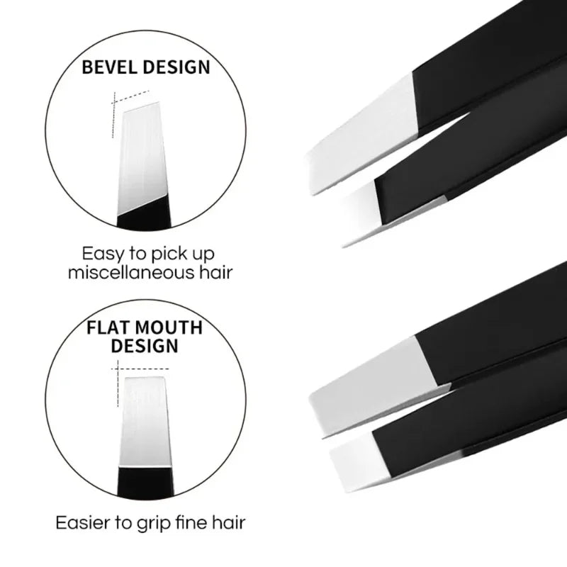 Stainless Steel Black Eyebrow Tweezer Slant Flat Point Beauty Tools Qme