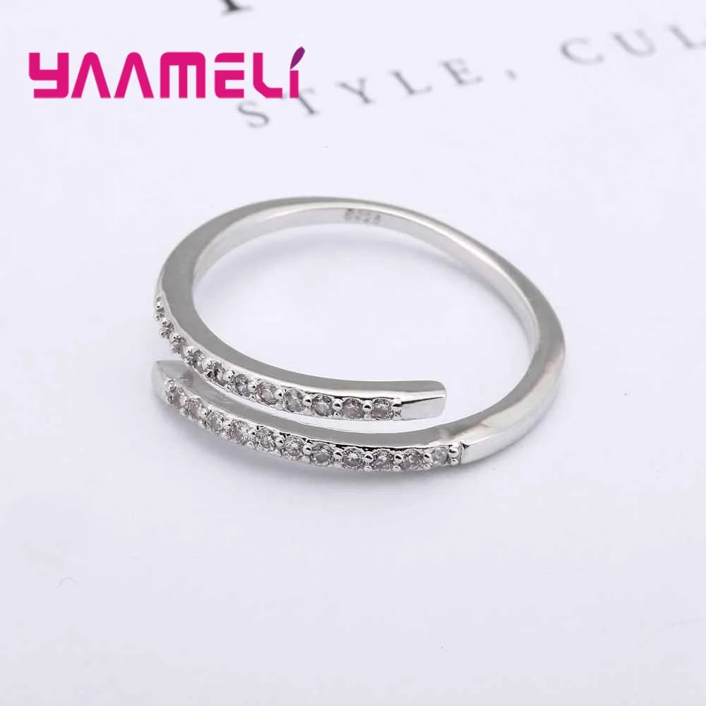 Beautiful Thin Ring Design for Lady Resizable Jewelry 925 Sterling Silver Color Sparking White Zircons Women Party Accessories Qme