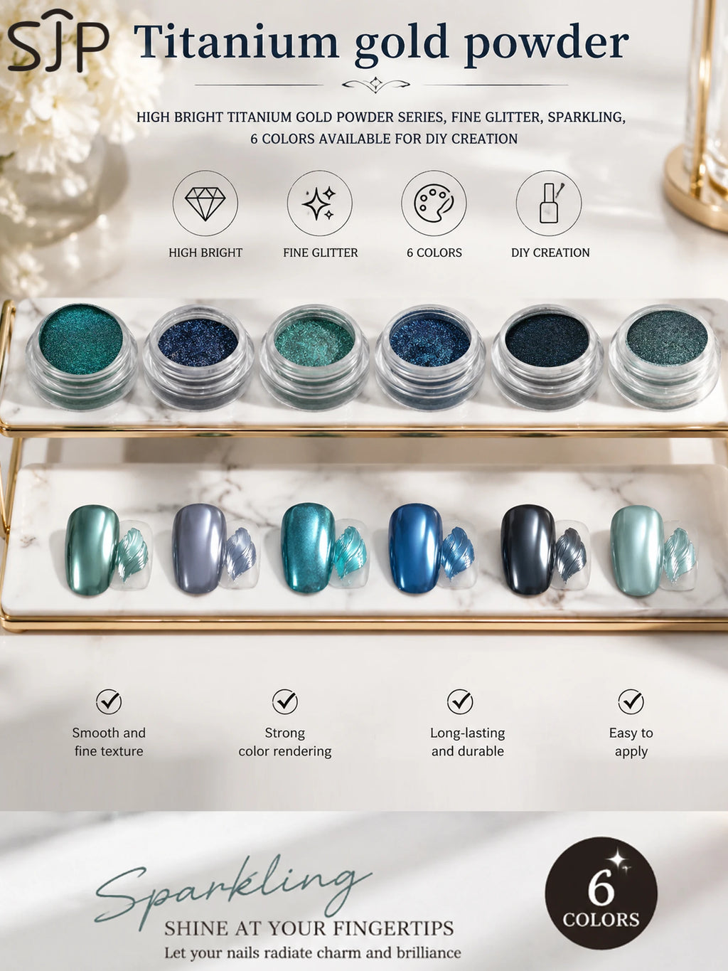 1 Blue Ocean Star Nail Mirror Powder Chrome-plated DIY Art Charm Qme