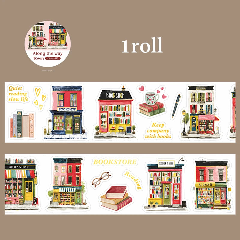European Town Streetscape Washi Tape & Stickers, Vintage House Pattern, Base Tape for Junk Journal, DIY Collage Supplies Qme F