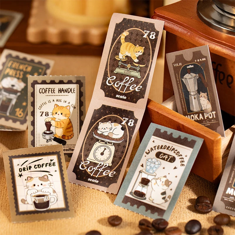 Retro Forest Style Cat Long Sticker Book, Perfect for Journal Collage, Kpop Deco, Gift Wrapping and Notebook Decoration Qme