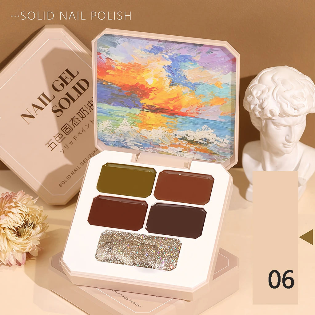 5 Colors Solid Gel Palette Japanese Nail Cream Mud Painting Art Qme 06
