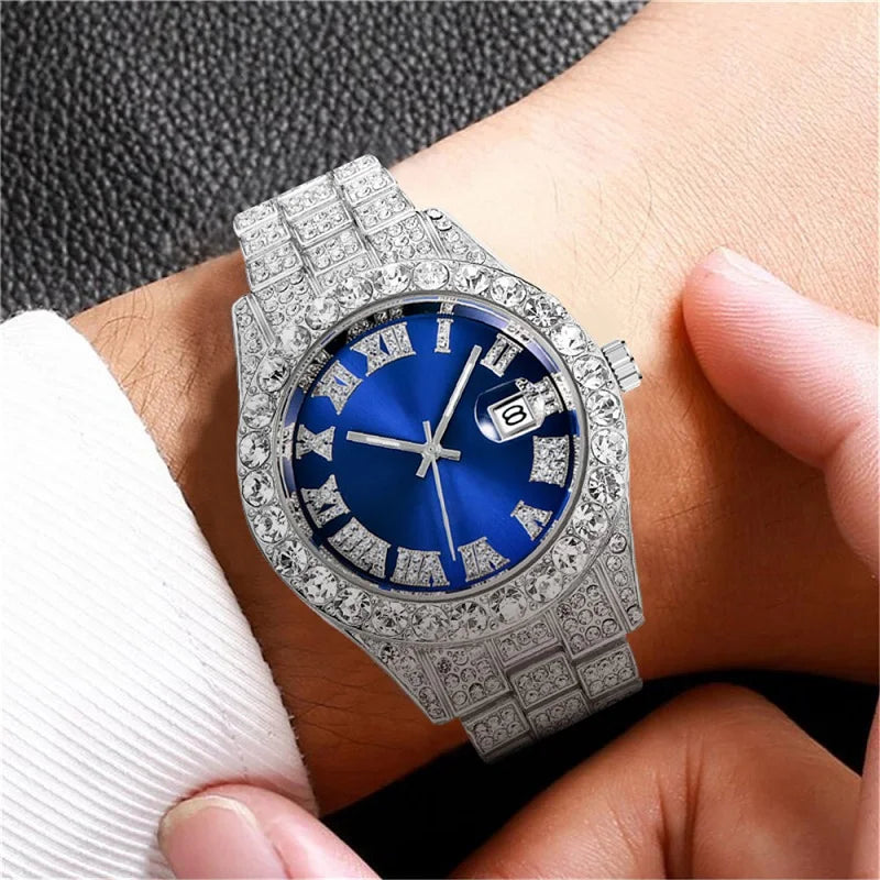 Hip hop Watch Male watch luxury water proof Brand watches Stainless steel Round Clock Men quartz wristwatches Gift boyfriend Qme