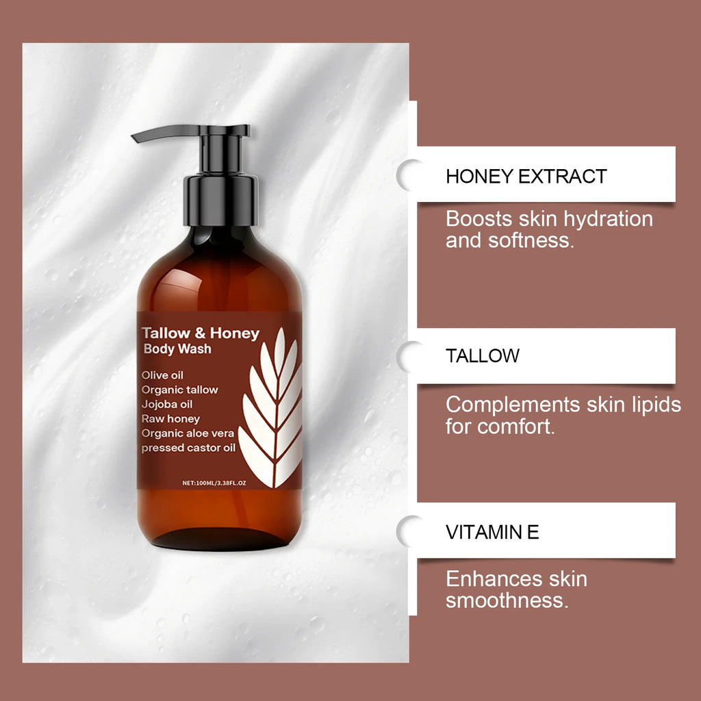 Tallow Honey Body Wash Gentle Cleansing Shower Gel Moisturizing Refreshing Smoothing Brightening Remove Dirt Hydrating Shower Ge Qme