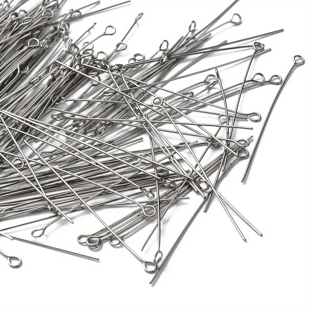About 300pcs 1.97inch Stainless Steel Eye Pins 9 Needles Eye Head Pins Suitable For Making Jewelry Earrings Tools Qme About 300 Pcs pack