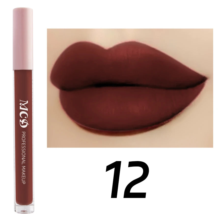 Dark Brown Matte Velvet Lip Gloss Waterproof Liquid Lipstick Nude Qme 12