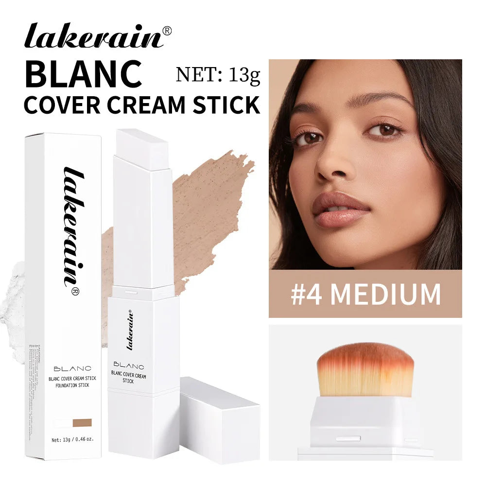 Dual-Ended White Color Changing Foundation Stick With Brush Makeup Smoothly Blending Moisturizing Brightening For All Skin Type Qme 04 Medium
