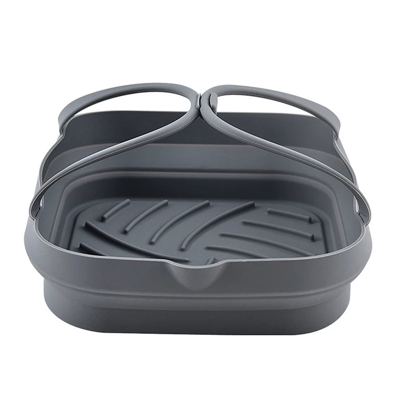 Air Fryer Silicone Basket Tray Pot Handle Square Airfryer Baking Mold Qme Gray