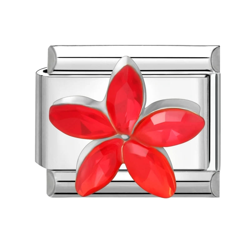 Fashion Zircon Red Blue Pink Flowers Butterfly Stars Tassel Italian Charm Links Fit 9mm Bracelet Stainless Steel DIY Making Gift Qme Style 6