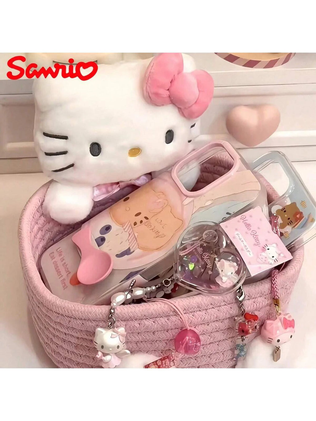 Sanrio Hello Kitty Kawaii Storage Basket Cute Cosmetics Toy Box Qme
