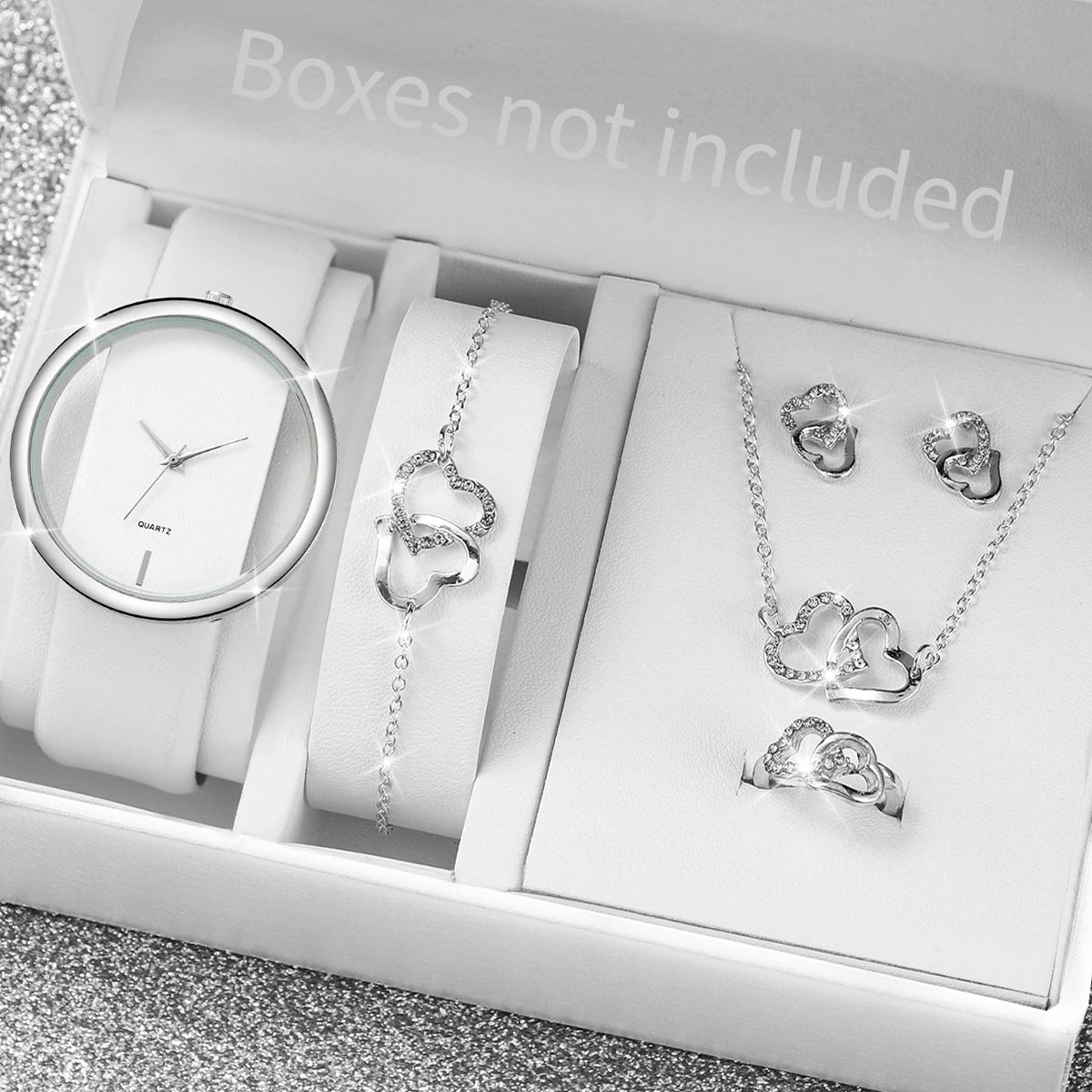 5PCS/Set Minimally transparent creative hollow fashion atmospheric belt couple quartz watch set Qme