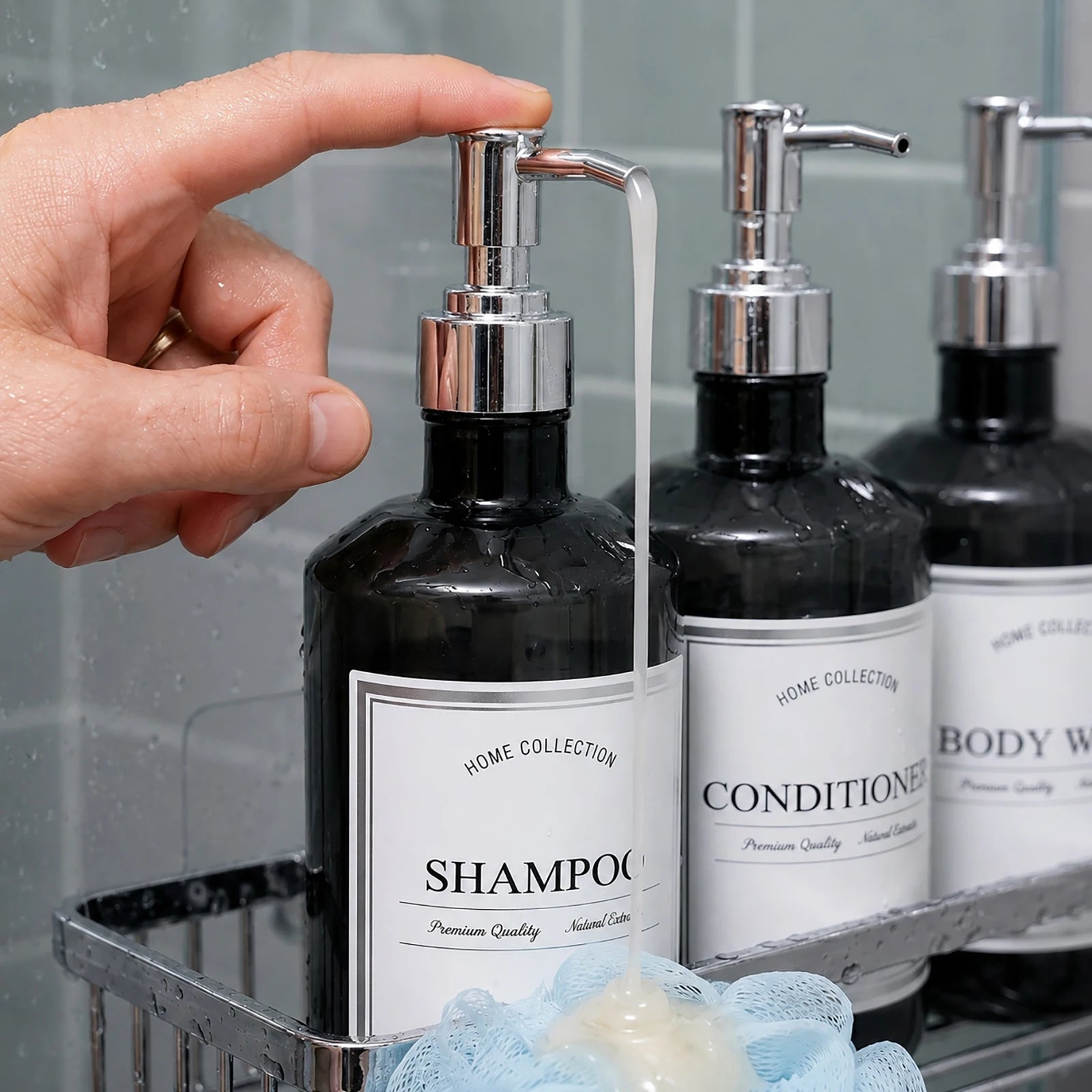 Refillable Shower Bottles Trans-Black Pump Dispenser for Bathroom Airbnb Salon Guest Bath Soap Dispenser Daily Bathroom Refills Qme