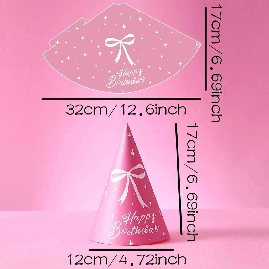 6 Pink Bow-Themed Party Paper Hats, Cute and Beautiful Pink Bow Designs, Suitable for Birthday Parties, Gender Reveal Parties, Birthday Gifts, Pink Bow Decoration Birthday Hats, Baby Party Photography Props, Party Favors, Gen Qme