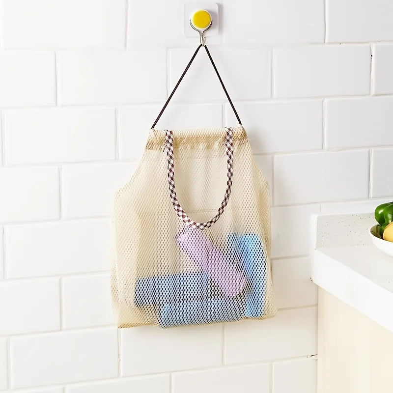 1pc Classic Style Hanging Mesh Storage Bag with Window-View - Multipurpose Fabric Shelf Basket for Fruit and Vegetable Qme Polyester
