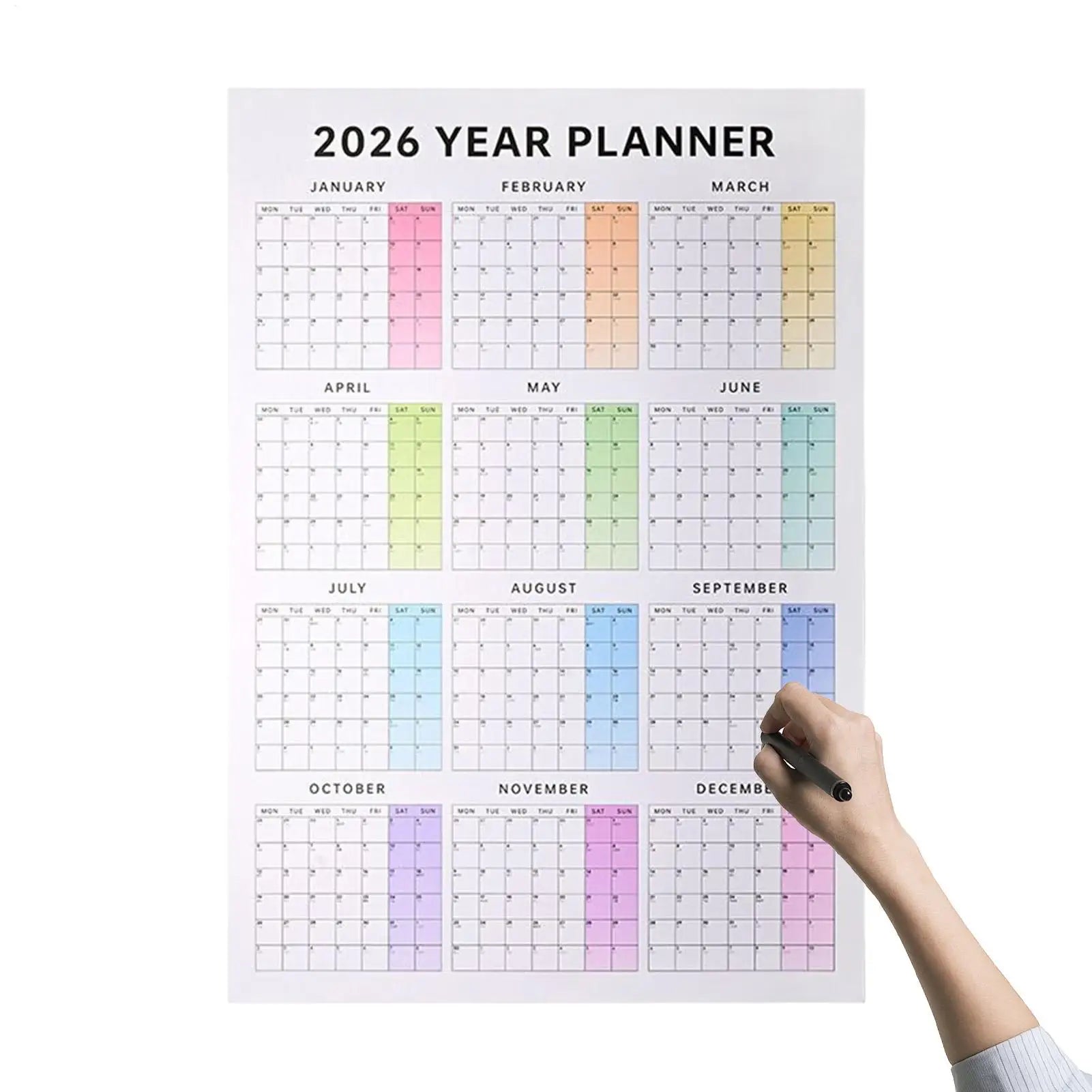 2026 Yearly Wall Calendar 12-Month Large Date Planning Tool Vertical Wall Calendar for School Dormitory Bedroom Study Classroom Qme