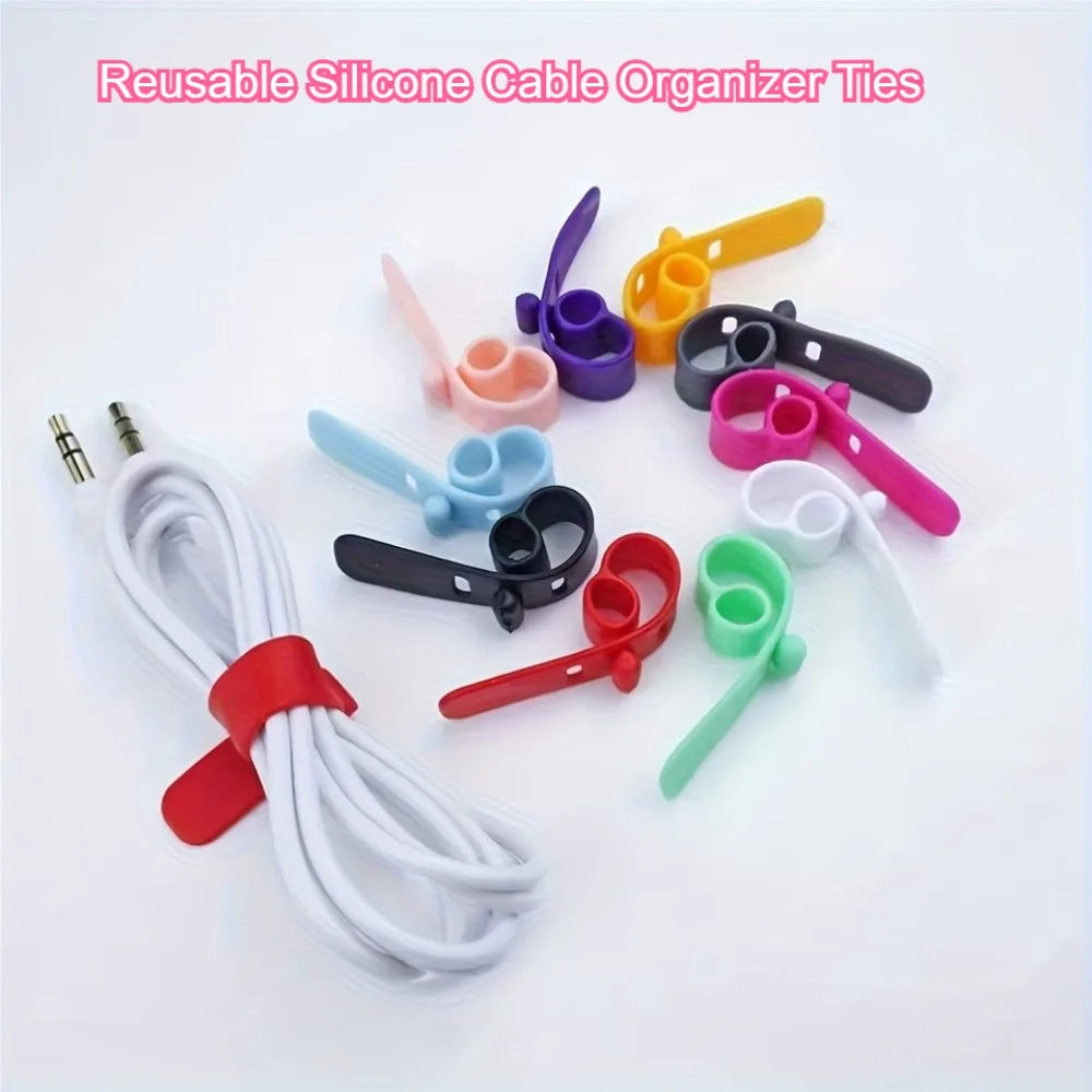 20/40/60Pcs Reusable Silicone Cable Ties, Multicolor Cord Organizer Straps for Earphone, Charger Cable, Wire Management Qme