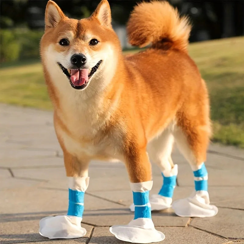 20 sets of disposable dog boots with 1 self-adhesive bandage roll, suitable for indoor and outdoor paw protection shoe covers Qme