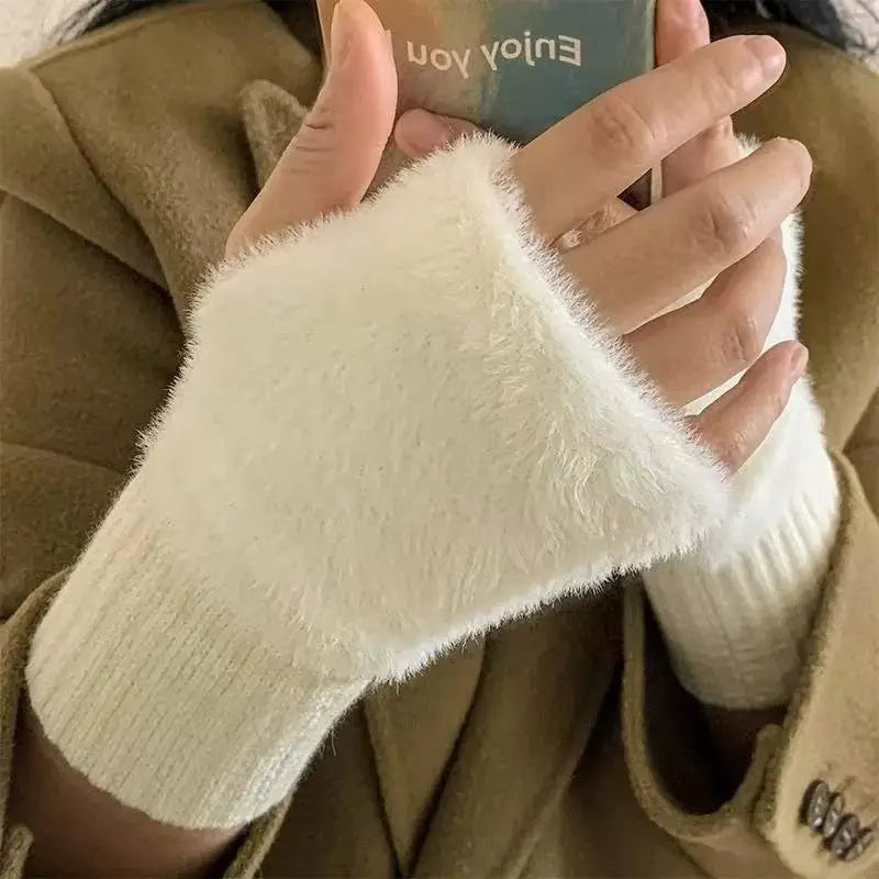1Pair Warm Cold-proof Half-finger Gloves Women Autumn Winter Qme
