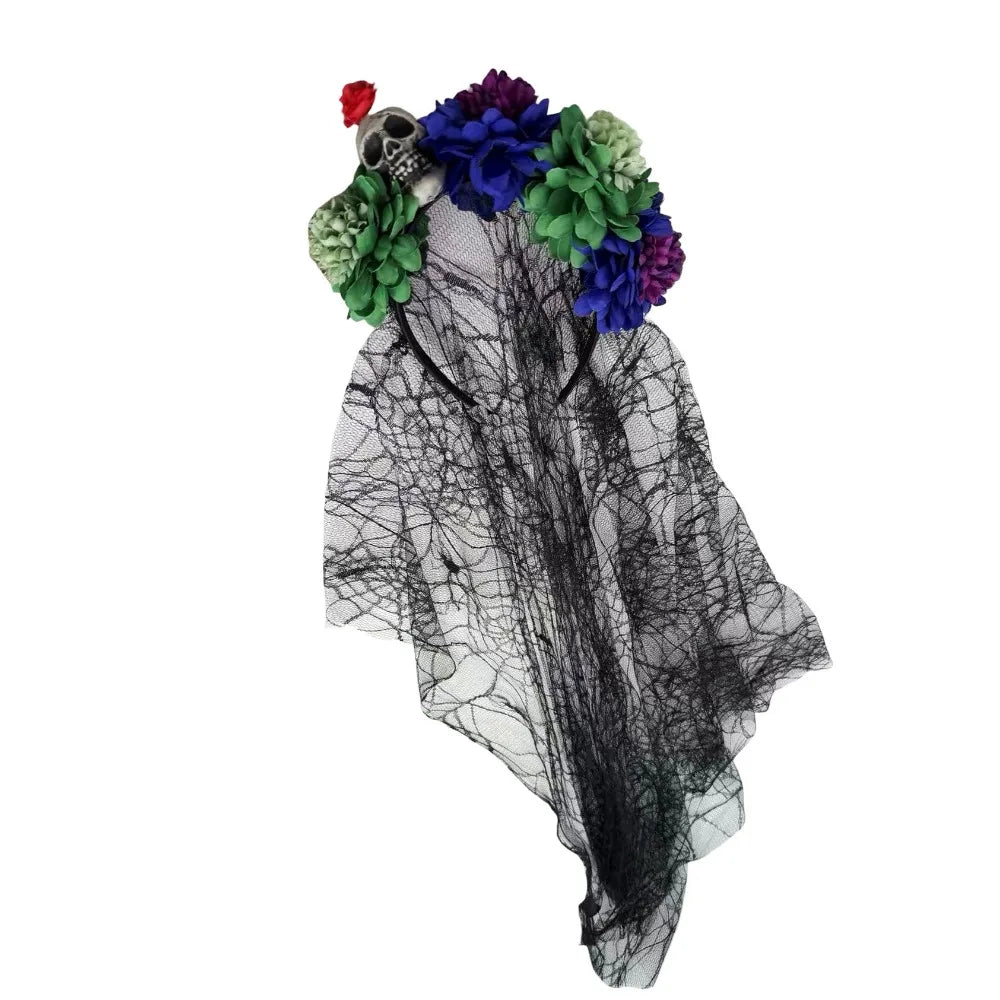 Artificial Flower Halloween Flower Headband Floral Black Veil Ghost Festival Headpiece Lightweight Photo Prop Qme Style 9