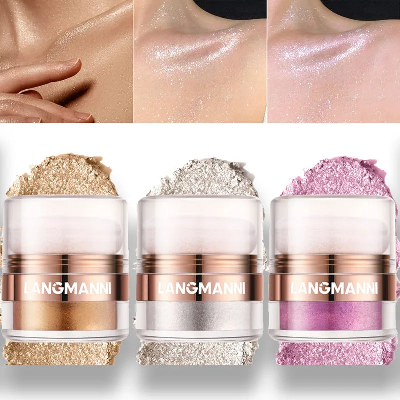 Glitter Highlighter Powder Diamond High Gloss Makeup Face Body Pearlescent Highlighter Powder Professional High Light Cosmetics Qme