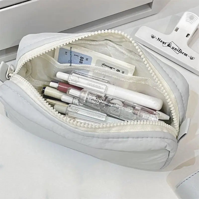 Zipper Pen Bag Simplicity Solid Design Large Capacity Pencil Case Qme