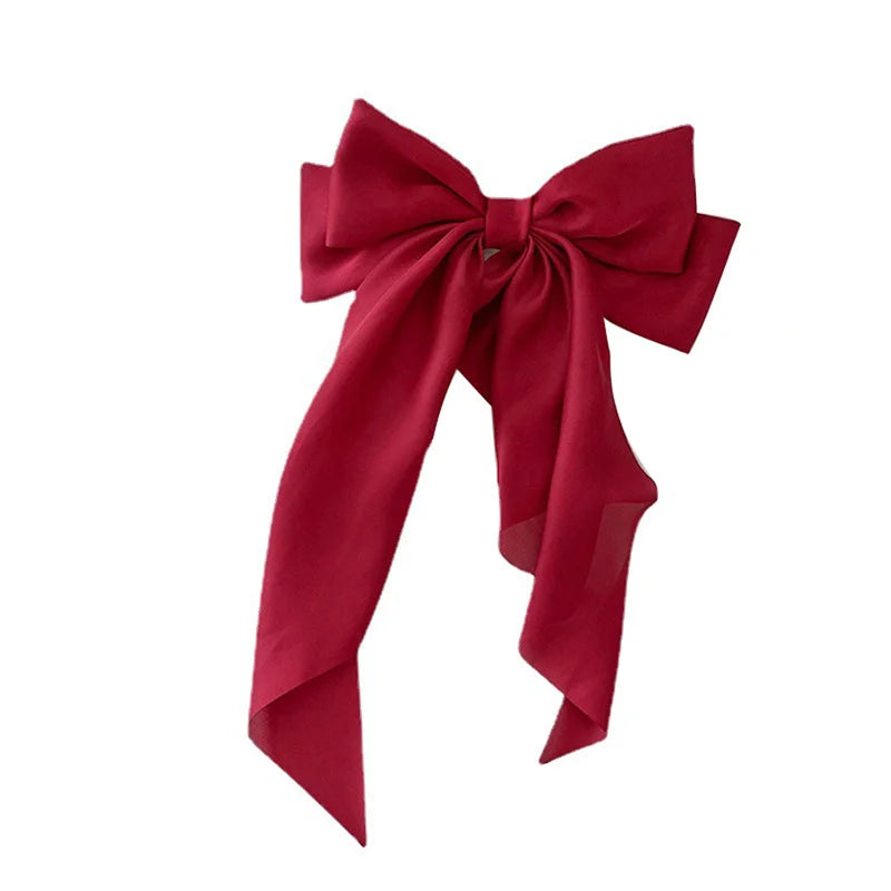 Elegant Bow Ribbon Hair Clip Fashion Simple Solid Satin Spring Pin Qme